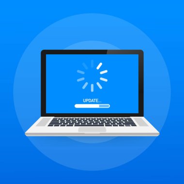 Sistem yazılım güncellemesi, veri güncellemesi veya ekrandaki ilerleme çubuğuyla senkronize et. Vektör İllüstrasyonu