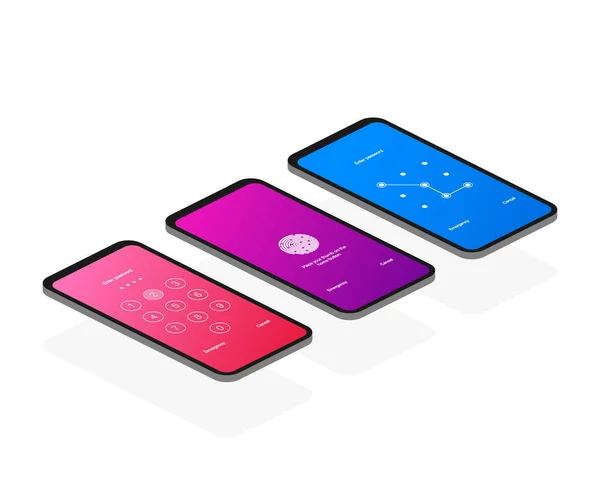 Skärmen lås autentisering lösenord smartphone bakgrund mall. Illustration av telefonens Id erkännande skärmen lås lösenord eller Lås skärmen lösenkod nummer display. — Stock vektor