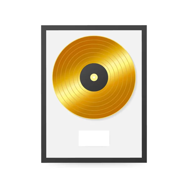 Gold-Vinyl im Rahmen an der Wand. Sammlungsscheibe, Design-Element für Vorlagen. Vektorillustration. — Stockvektor
