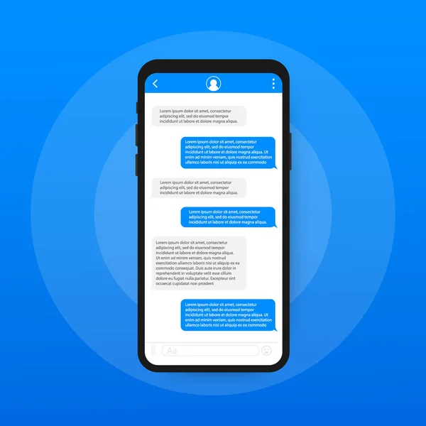 与对话窗口聊天界面应用程序。清洁移动 ui 设计理念。sms 信使。向量例证. — 图库矢量图片
