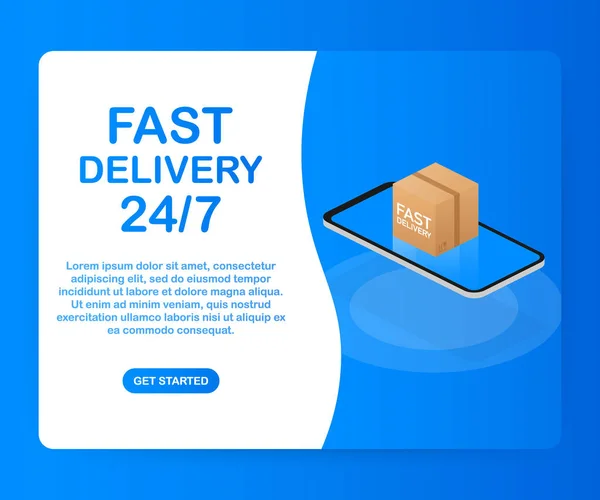 Bannière Web pour la livraison rapide 24 7 et E-Commerce. Eléments plats illustration isolée — Image vectorielle