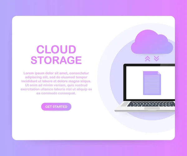 Datenschutz Cloud Storage Design flaches Konzept. Symbolsymbol für Online-Speicherzeichen. Speicher und Cloud, Cloud Computing — Stockvektor