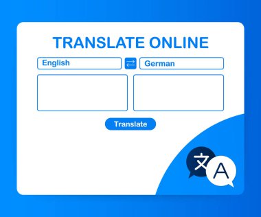 Dil çeviri renk simgesi. Online sözlüğe. Yazım denetimi. Bilgisayar ekranı ile uygulama vektör çizim çeviri metin.