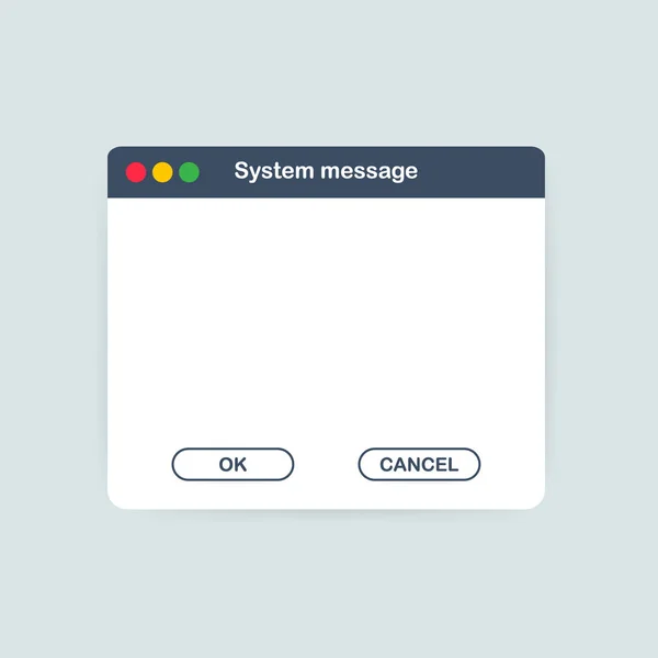 Modello di messaggio del sistema operativo vecchia scuola. Classico elemento di interfaccia utente del computer con OK e Annulla pulsanti. Illustrazione vettoriale . — Vettoriale Stock