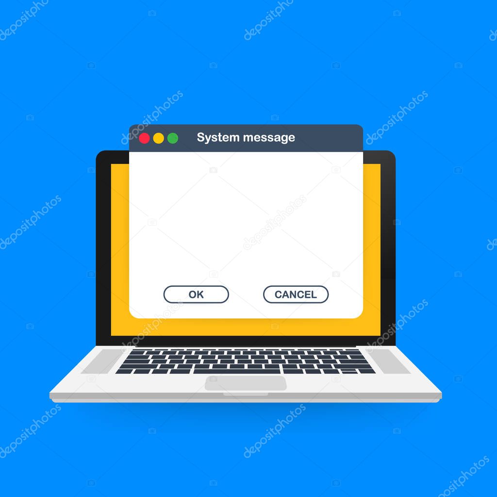 Old School Operating System Message Template. Classic Computer User Interface Element with OK and Cancel Buttons. Vector illustration.
