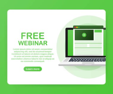 Kavram ücretsiz webinar web sayfası, afiş, tanıtım, sosyal medya, belgeler için. Online video izle. Vektör çizim.