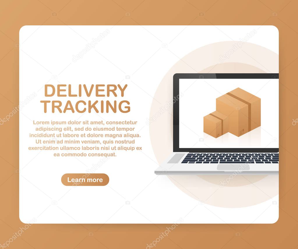 Parcel tracking website on laptop screen. Online package tracking. Modern concept. Vector illustration.