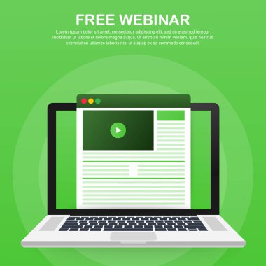 Kavram ücretsiz webinar web sayfası, afiş, tanıtım, sosyal medya, belgeler için. Online video izle. Vektör çizim.