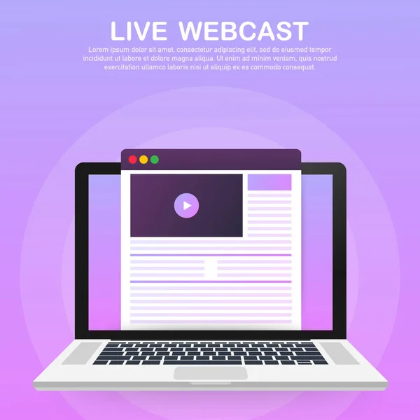 Concept live webcast voor webpagina's, banner, presentatie, social media, documenten. Bekijk video online. Vectorillustratie. — Stockvector