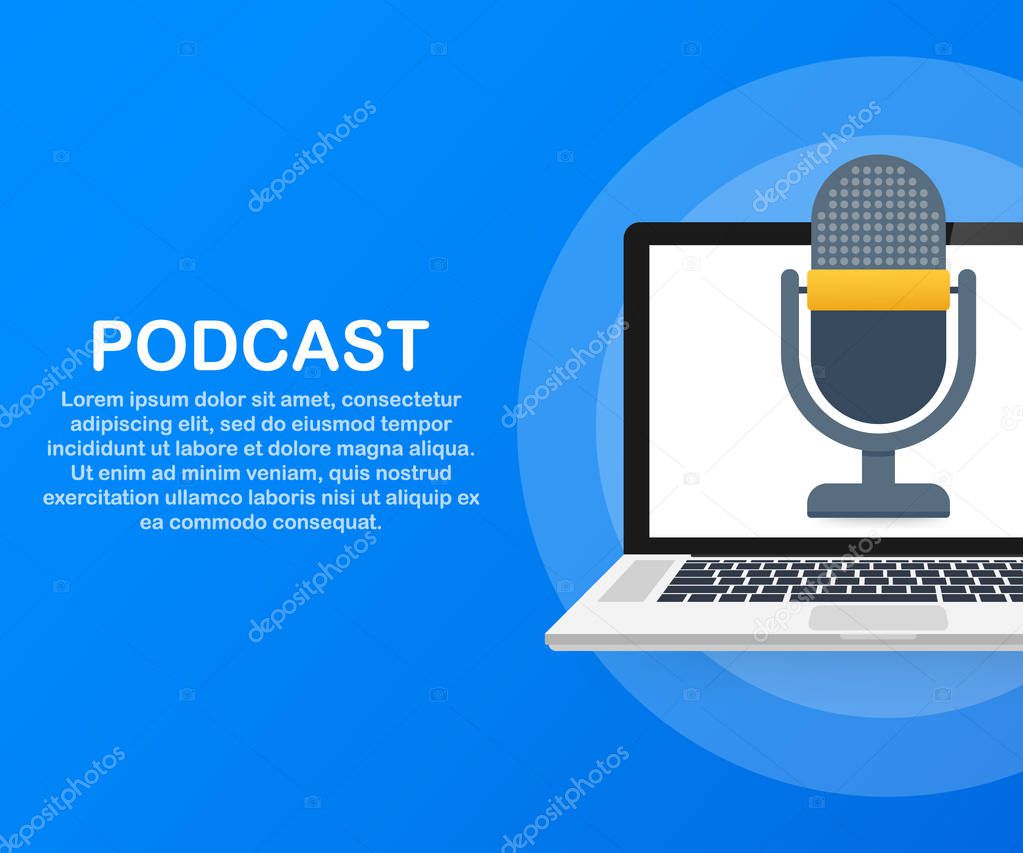 Podcast icon, vector symbol in flat isometric style isolated on color background. Vector stock illustration.