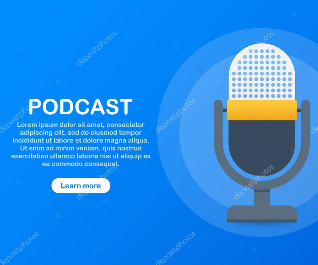 Podcast icon, vector symbol in flat isometric style isolated on color background. Vector stock illustration.