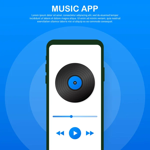 Interfaccia applicazione mobile. Lettore musicale. App musicale. Illustrazione vettoriale . — Vettoriale Stock