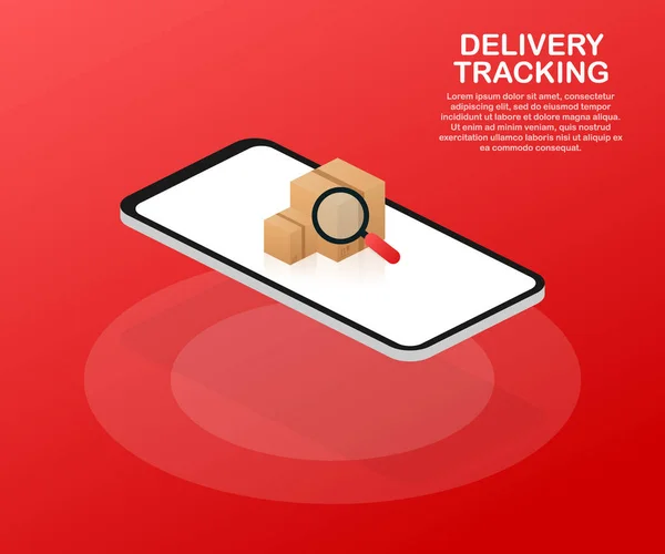 Parcel tracking website on smartphone screen. Online package tracking. Modern concept. Vector stock illustration.