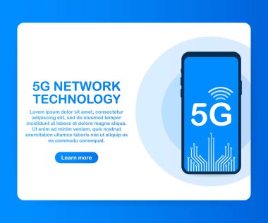 5G ağ kablosuz sistemleri ve internet. İletişim ağı. Vektör illüstrasyonu. 