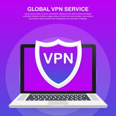 VPN bağlantısı. Güvenli sanal özel ağ bağlantısı kavramı. İzometrik vektör çizim ultraviyole renklerde.