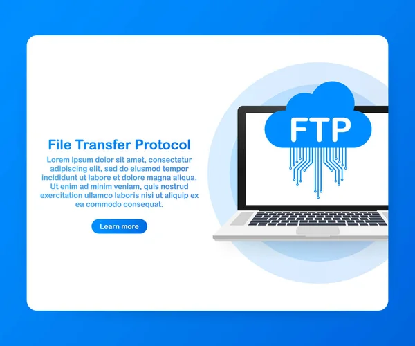 FTP file transfer icon on laptop. FTP technology icon. Transfer data to server. Vector illustration. — Stock Vector