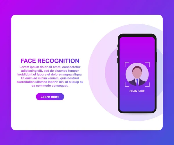 Yüz tanıma konsepti. Web afişi, bilgi grafikleri, kahraman resimleri için kullanılabilir. Vektör illüstrasyonu. — Stok Vektör