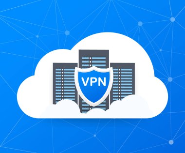 Güvenli Vpn bağlantı kavramı. Sanal özel ağ bağlantısı genel bakış. Vektör çizim.
