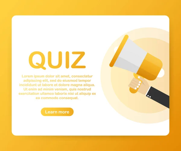 Megafone Mão, conceito de negócio com texto Quiz. Ilustração vetorial — Vetor de Stock