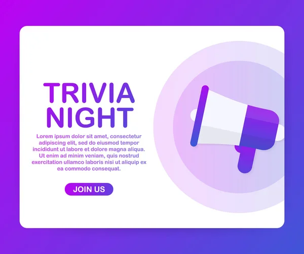 Megaphone Hand, business concept with text trivia night. Vector illustration — Stock Vector