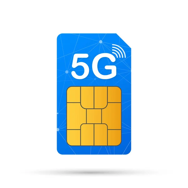 Tarjeta Sim 5G. Símbolo de tecnología de telecomunicaciones móviles. Ilustración vectorial . — Vector de stock