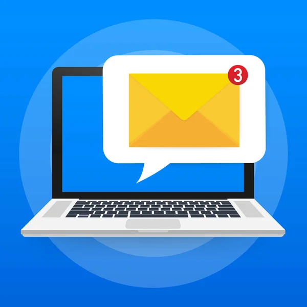 E-mail melding concept. Nieuwe e-mail op het scherm van de laptop. Vectorillustratie. — Stockvector