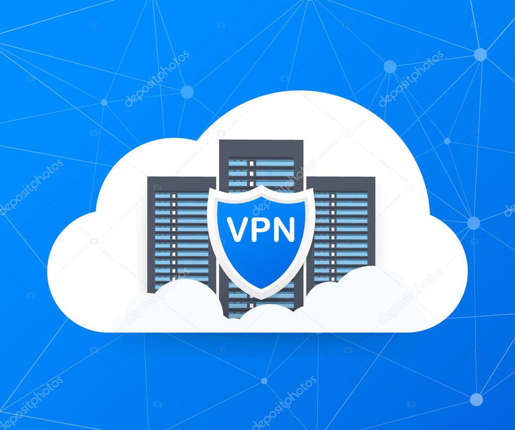 Secure VPN connection concept. Virtual private network connectivity overview. Vector illustration.