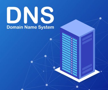 DNS etki alanı adı sistemi sunucusu. Vektör çizim.
