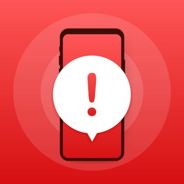 Hareketli mesaj bildirimini uyarın. Tehlike hatası uyarıları, akıllı telefon virüsü sorunu ya da güvensiz mesajlaşma sorunları bildirimleri. Vektör illüstrasyonu.