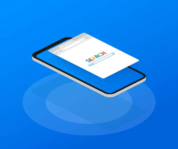 Einfaches Browserfenster auf dem Smartphone auf blauem Hintergrund. Browser-Suche. Webbrowser im flachen Stil. Vektorillustration. — Stockvektor
