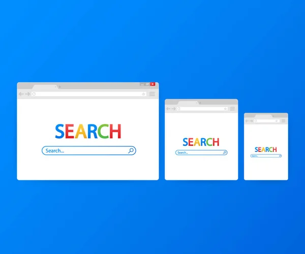 Einfaches Browserfenster auf blauem Hintergrund. Browser-Suche. Webbrowser im flachen Stil. Vektorillustration. — Stockvektor