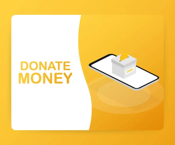 Välgörenhet, donationskoncept. Donera pengar med box Business, finans. Vektorillustration. — Stock vektor