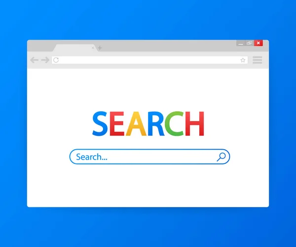 Einfaches Browserfenster auf blauem Hintergrund. Browser-Suche. Webbrowser im flachen Stil. Vektorillustration. — Stockvektor