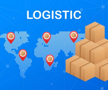 İzometrik lojistik ve teslimat Infographics. Teslim ev ve ofis. Şehir lojistik. Vektör çizim.