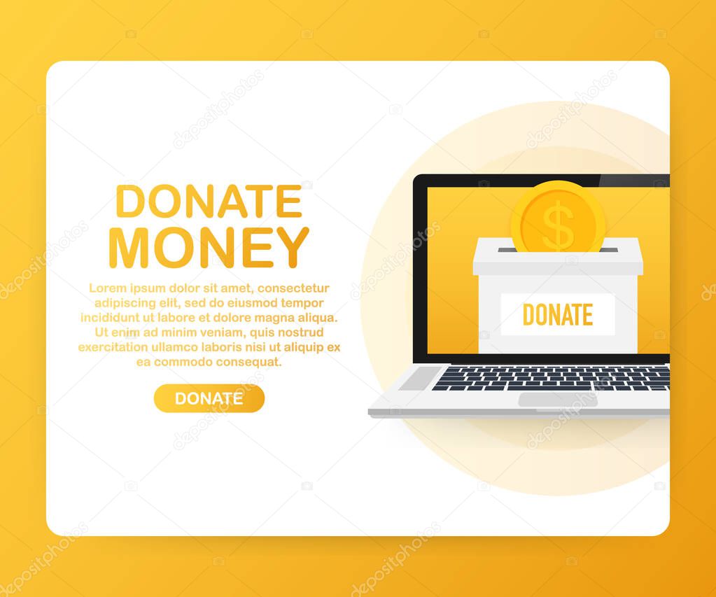 Charity, donation concept. Donate money with box Business, finance. Vector illustration.
