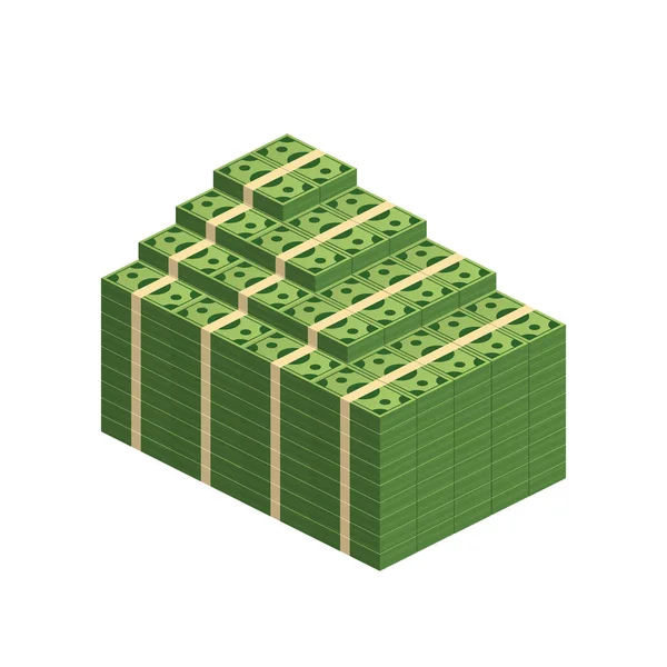 Various money bills dollar cash paper bank notes vector set. Money cash heap. Vector illustration. — Stock Vector