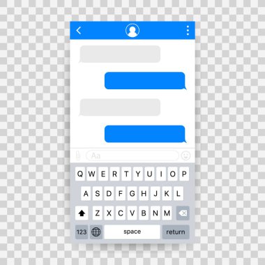 Arabirim uygulama diyalog penceresi ile sohbet. Mobil UI tasarım konsepti temiz. SMS haberci. Vektör çizim.