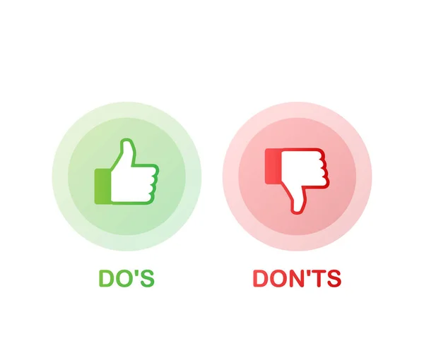 Do's en Don'ts als duimen omhoog of omlaag. plat eenvoudige duim omhoog symbool minimale ronde logo element ingesteld grafisch ontwerp geïsoleerd op wit. Vectorillustratie. — Stockvector