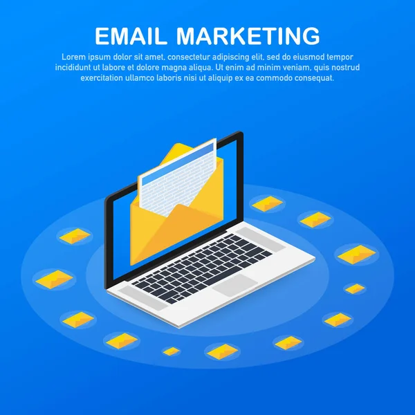 Flache Vektor für E-Mail-Marketing, Newsletter-Marketing, E-Mail-Abonnement. Vektorillustration. — Stockvektor