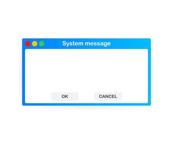 Gamla skolan operativa System meddelandemall. Klassiska dator användargränssnittet med Ok och Avbryt knappar. Vektorillustration. — Stock vektor