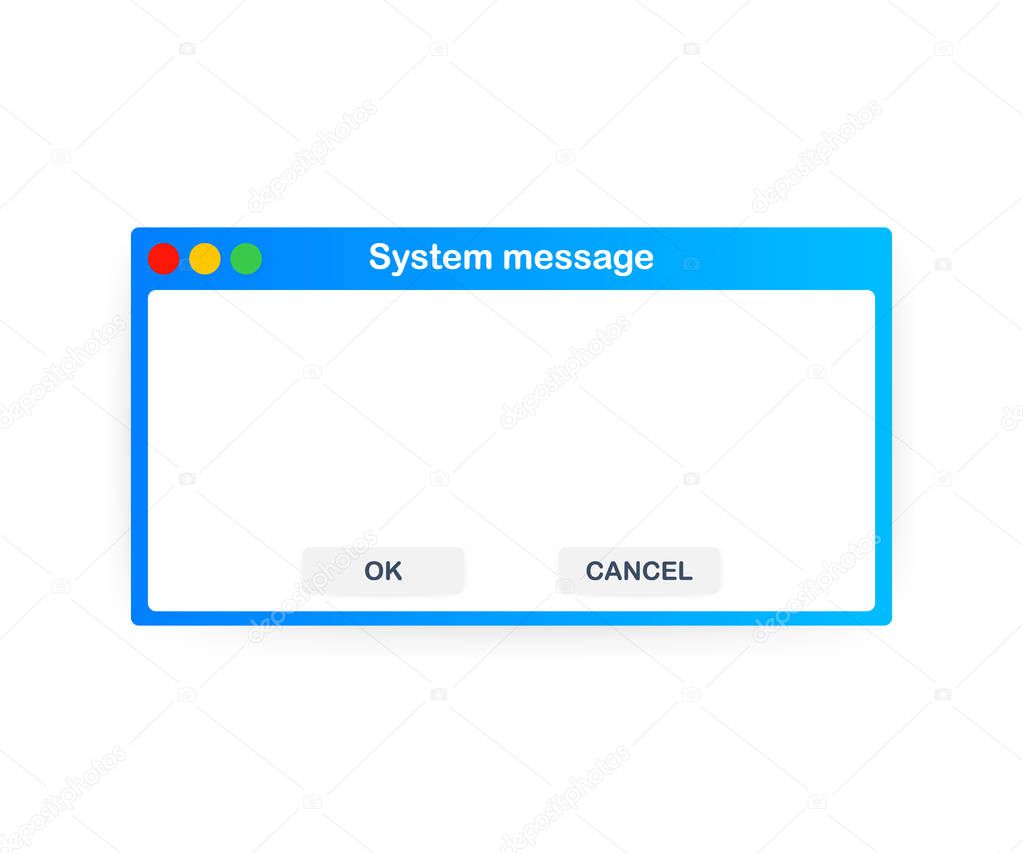 Old School Operating System Message Template. Classic Computer User Interface Element with OK and Cancel Buttons. Vector illustration.