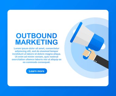 Megafon el ile metin giden pazarlama iş kavramı. Vektör çizim