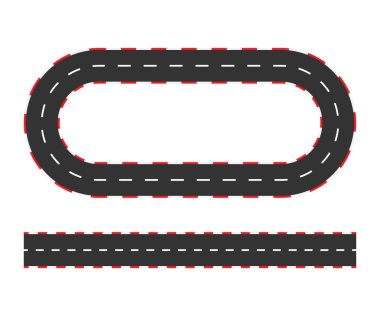 Ralli yarış çizgi iz veya yol işaretleme. Araba ya da karting yol yarış vektör arka plan. Hisse senedi vektör çizim.