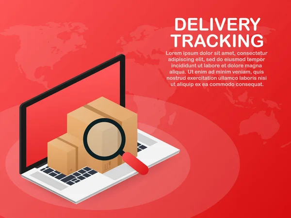 Parcel tracking website on laptop screen. Online package tracking. Modern concept. Vector illustration.