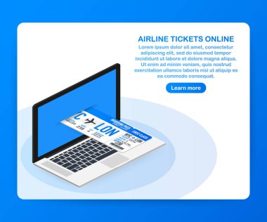 Uçak Bileti online. Satın alma ya da online bilet rezervasyonu. Seyahat, dünya çapında iş uçuşlar. Hisse senedi vektör çizim