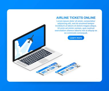 Uçak Bileti online. Satın alma ya da online bilet rezervasyonu. Seyahat, dünya çapında iş uçuşlar. Vektör çizim
