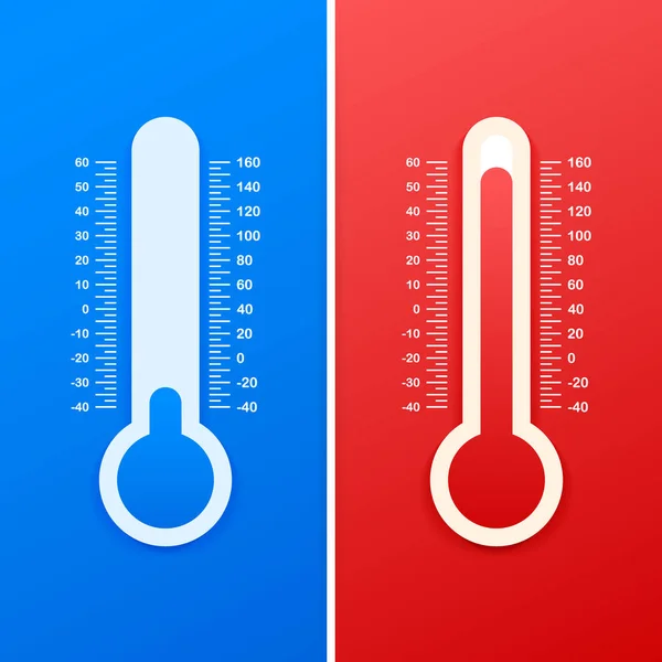 Termómetro meteorológico. Temperaturas quentes e frias. Ilustração vetorial . —  Vetores de Stock
