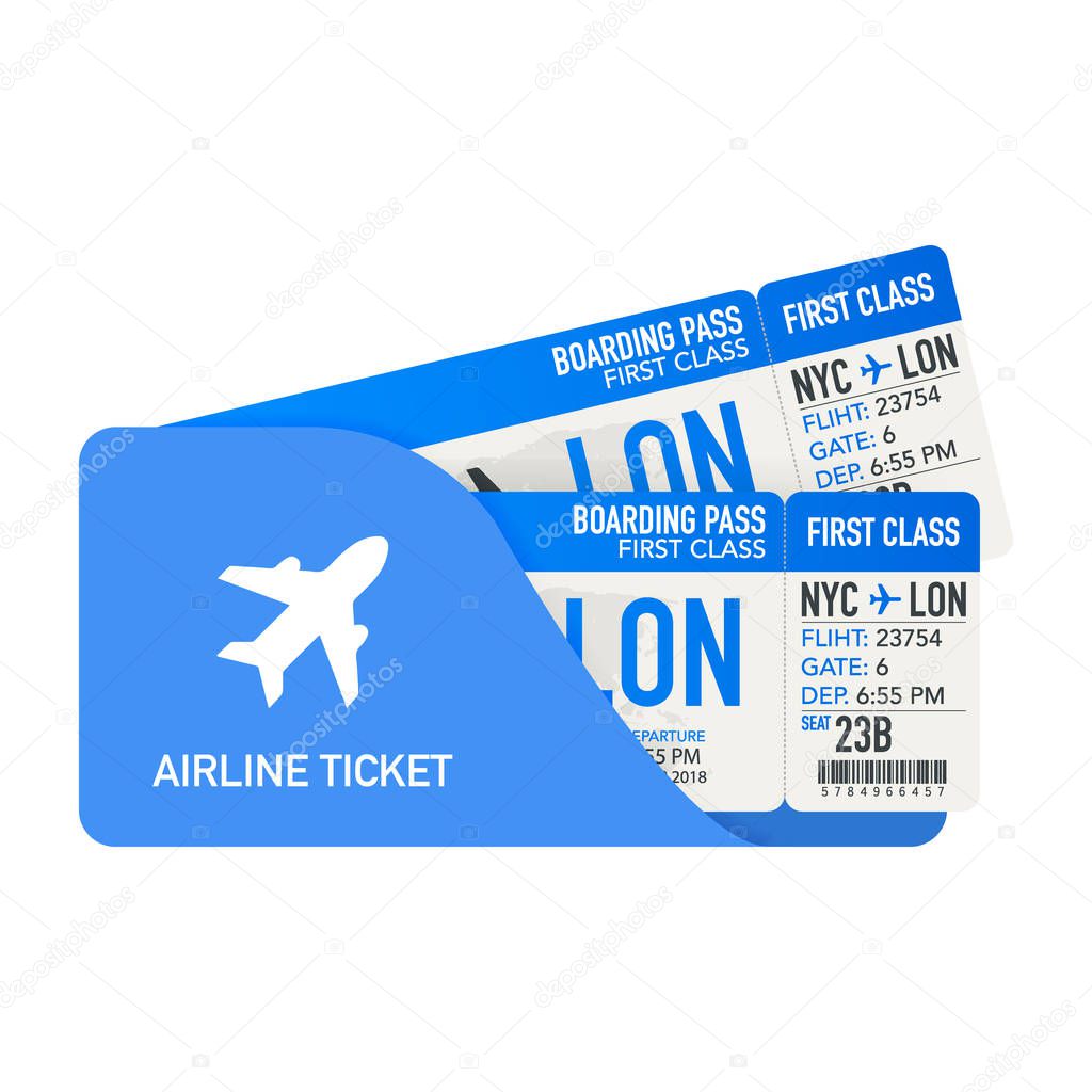 Airline tickets or boarding pass inside of special service envelope. Vector illustration.