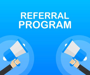 Referans programıyla El Tutma Megafonu. Vektör illüstrasyonu.