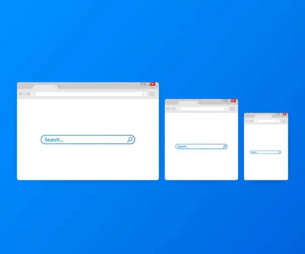 Απλό πρόγραμμα περιήγησης παράθυρο σε μπλε φόντο. Αναζήτηση browser. Πρόγραμμα περιήγησης στο Web σε επίπεδη στυλ. Εικονογράφηση διάνυσμα. — Διανυσματικό Αρχείο